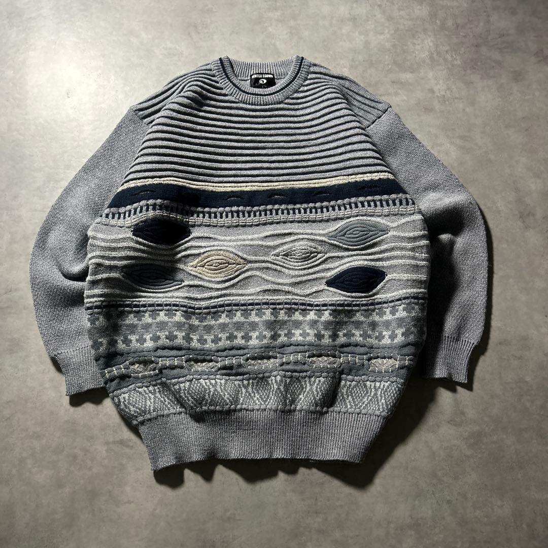 ヴィンテージ 3D モノトーン 立体 ケーブル 幾何学 模様 ニット セーター