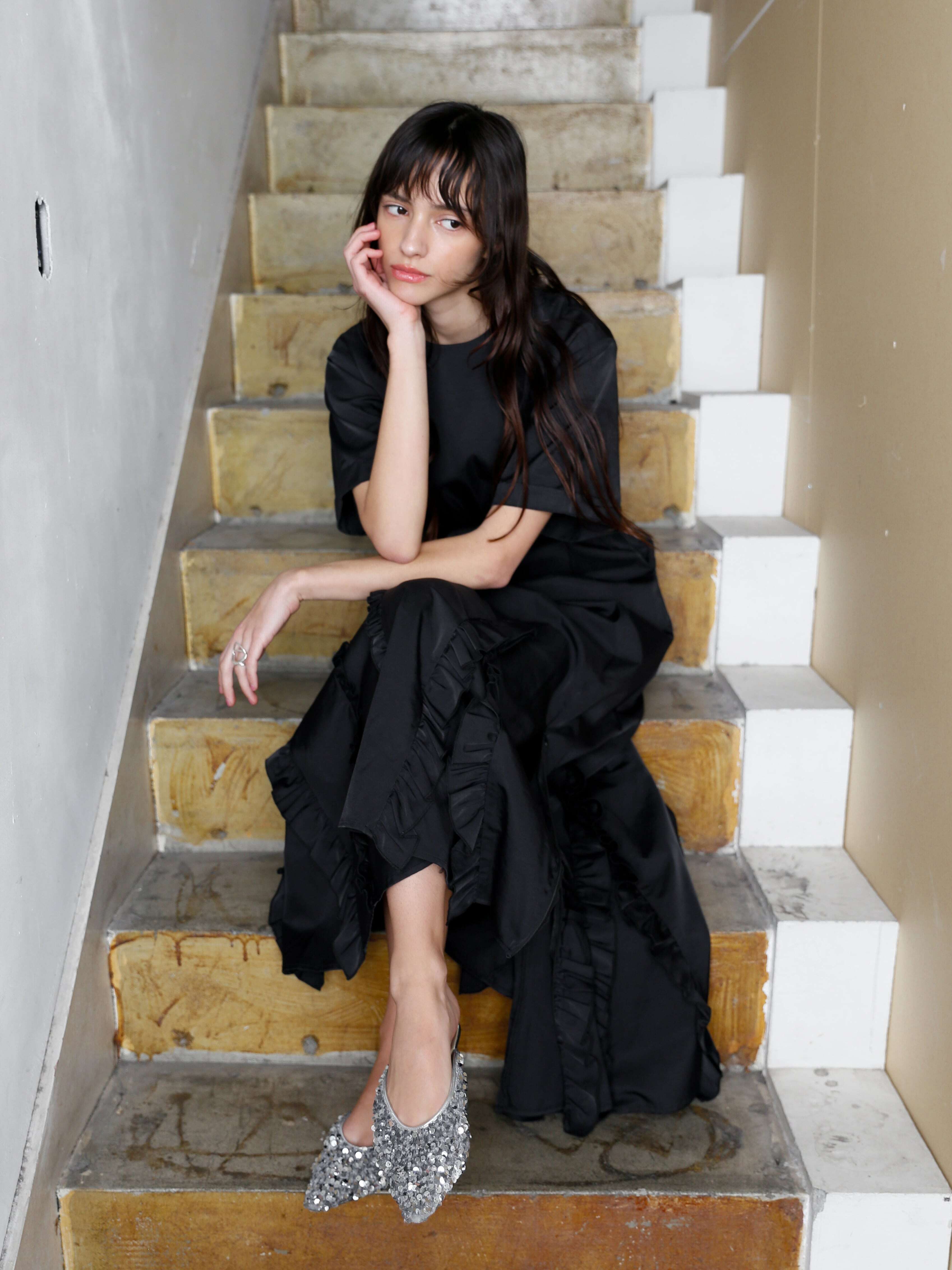 asymmetry frill chambray onepiece | Katrin TOKYO