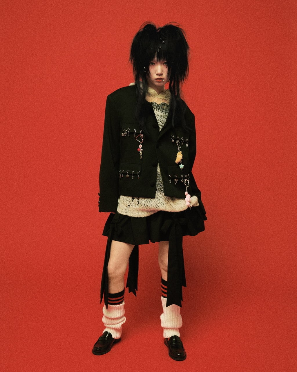 ノーカラーチャームジャケット　RED