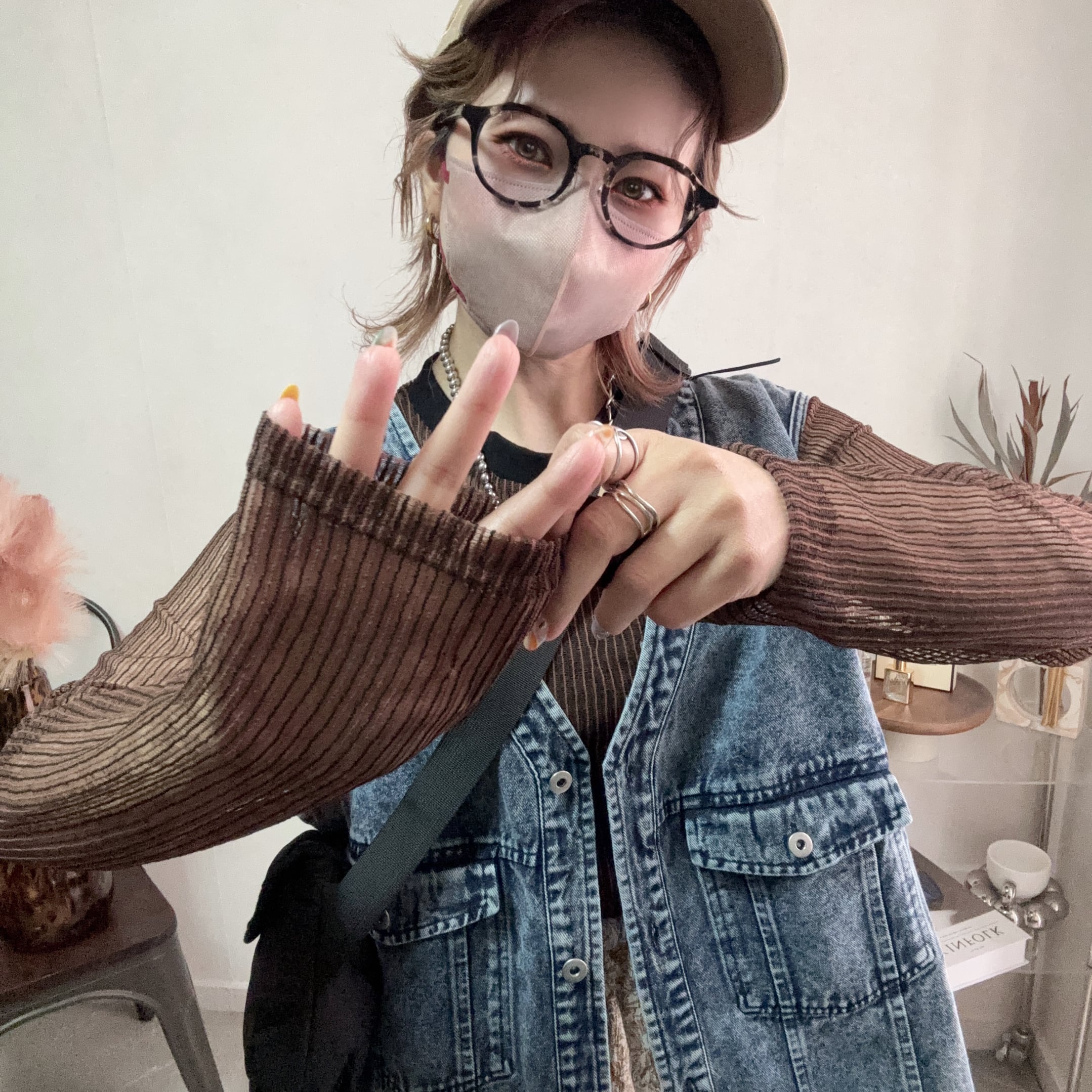 cord mesh sheer long tee【Brown】