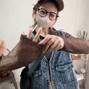 cord mesh sheer long tee【Brown】