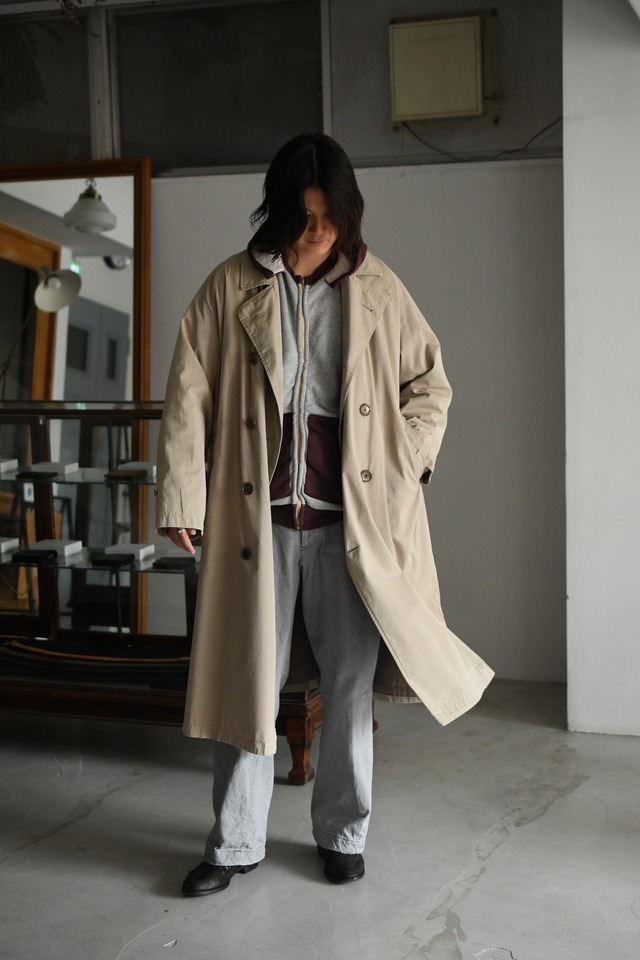 A.PRESSE / Vintage Attached Hood Zip Parka (GRAY×BURGUNDY)