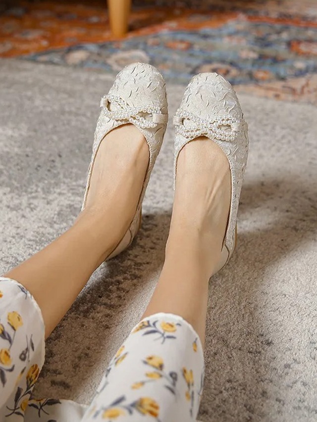【0292】Ribbon Pearl Lace Pumps Shoes