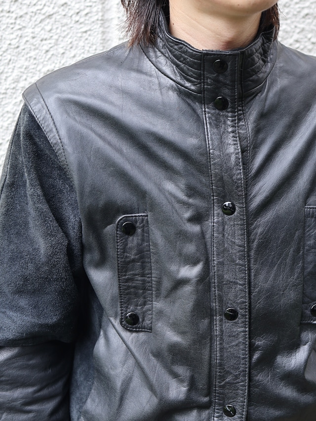 material switching leather blouson
