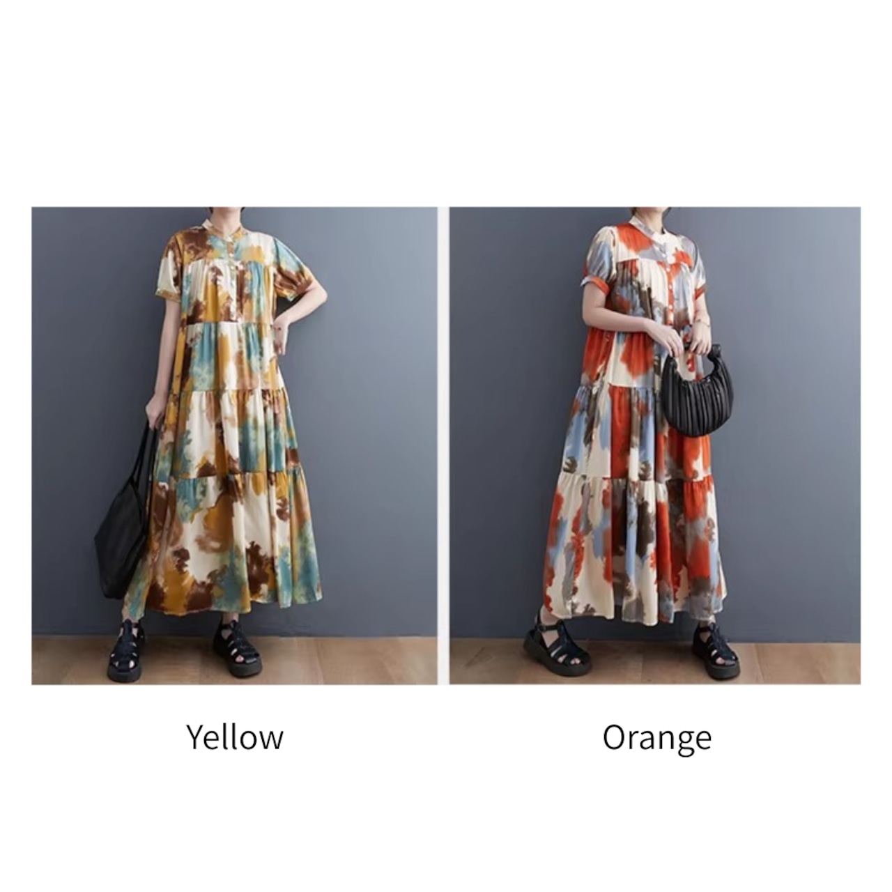 アート柄 ティアード ワンピース 30200