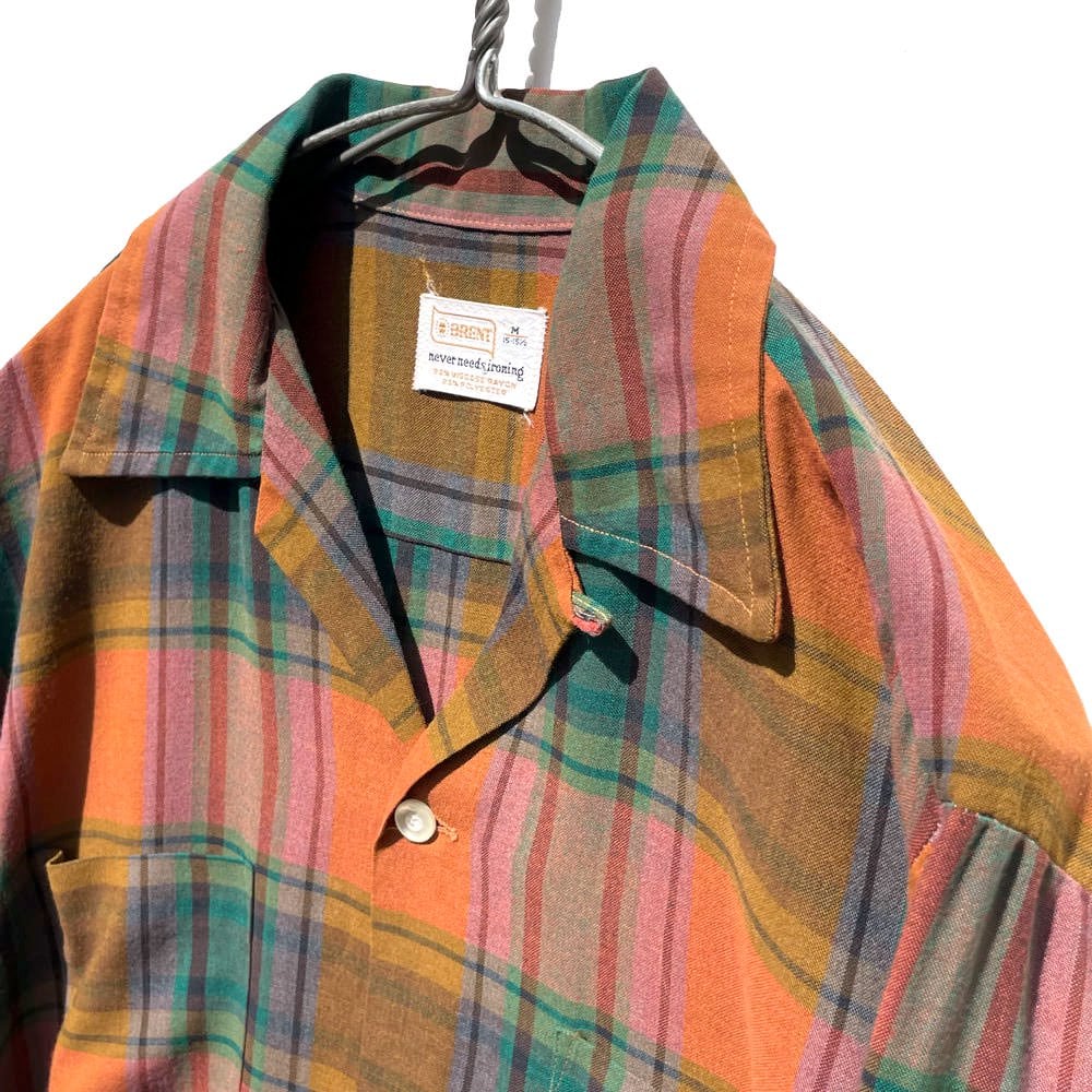 [BRENT] Vintage Ombre Check Open Collar Rayon Shirt [1960s-] Vintage Rayon  Shirt | beruf powered by BASE