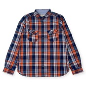 AIGLE エーグル チェック 長袖シャツ M/オレンジ×ブルー レディース