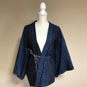 【HA11】Vintage HAORI Silk Deep blue × black