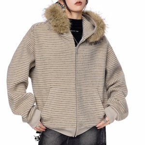 3色/ボーダーファーフーディーニットトップス ・20095 3色/ボーダーファーフーディーニットトップス ・20095