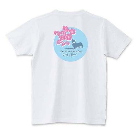 デザインNO.6 ハイビスカスとコーギーTシャツ バージョン2