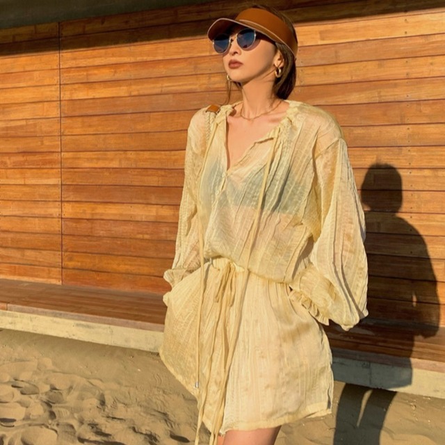 スタンダード薄手長袖スリーブシャツ ウェストルーズワイドレッグショーツ ロング レトロ ストリート ブルマー ワイドパンツ ハンチェンe25221879652