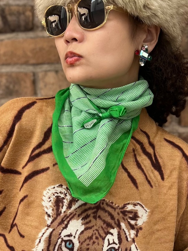Vintage desiner's  green cotton scarf ( ヴィンテージ デザイナーズ グリーン コットン スカーフ )
