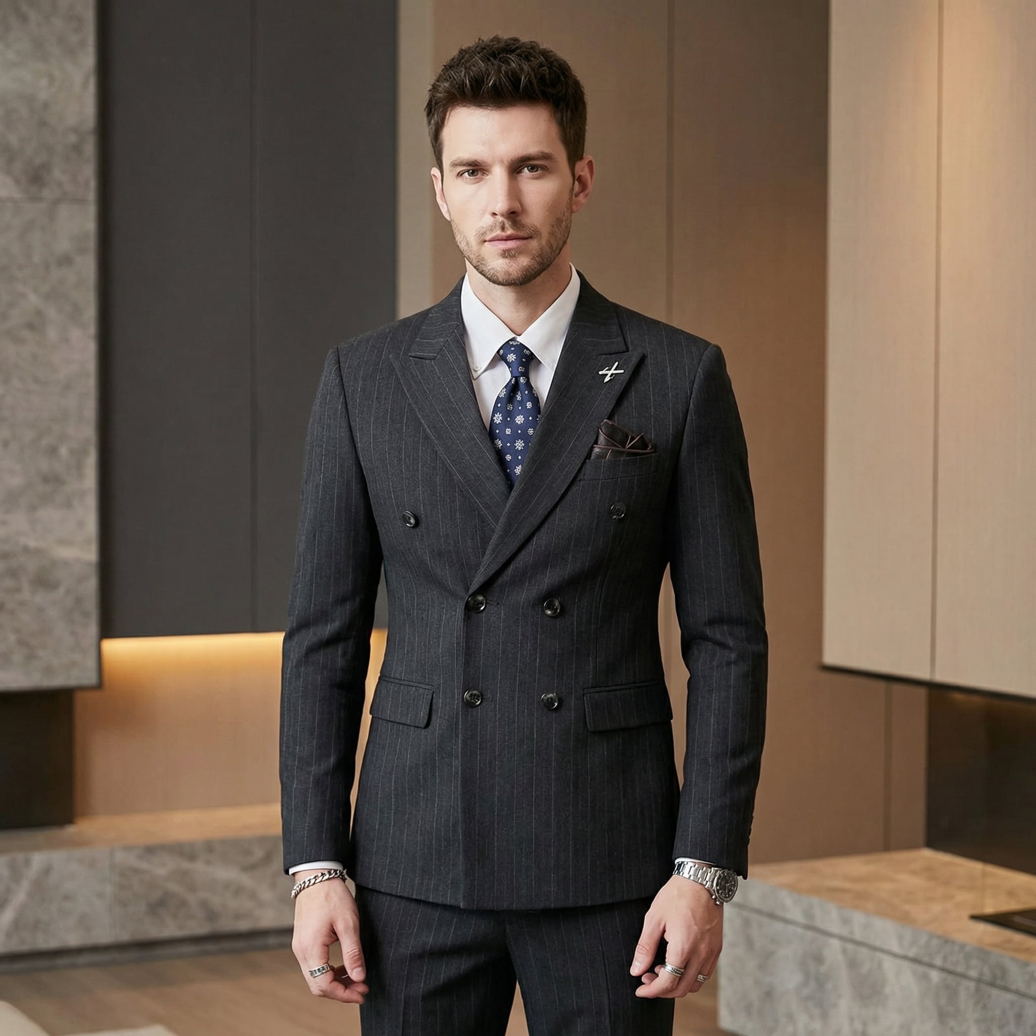 ストライプダブルブレストオールインワンスーツ(3color) M0743