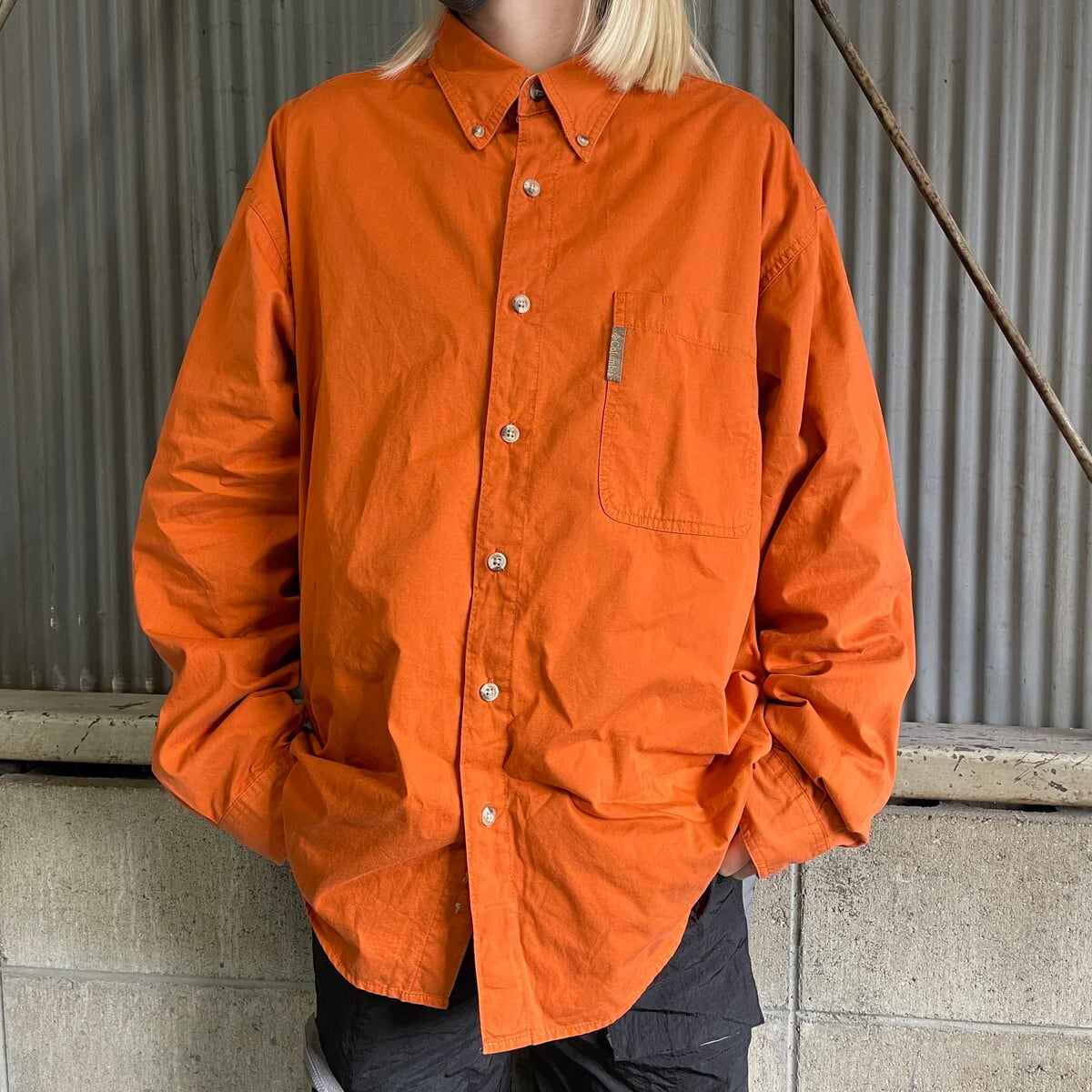 00年代 Columbia コロンビア 長袖コットンシャツ メンズL 古着 ボタン 