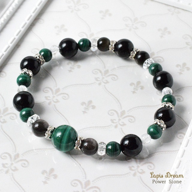 不要な気を断ち、心を守り抜くお守り | マラカイト、モリオンのパワーストーン ブレスレット