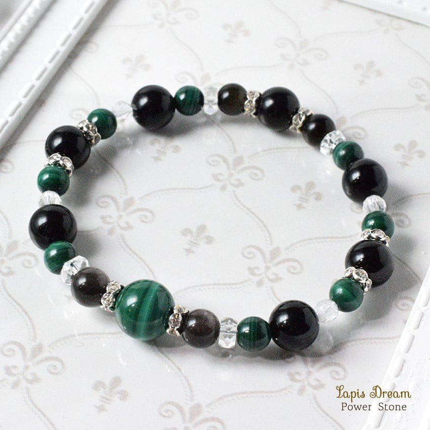 不要な気を断ち、心を守り抜くお守り | マラカイト、モリオンのパワーストーン ブレスレット