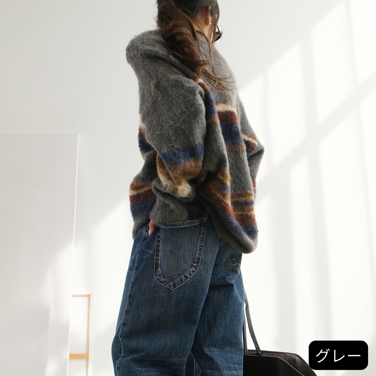 Border Pattern Oversized Knit T4088