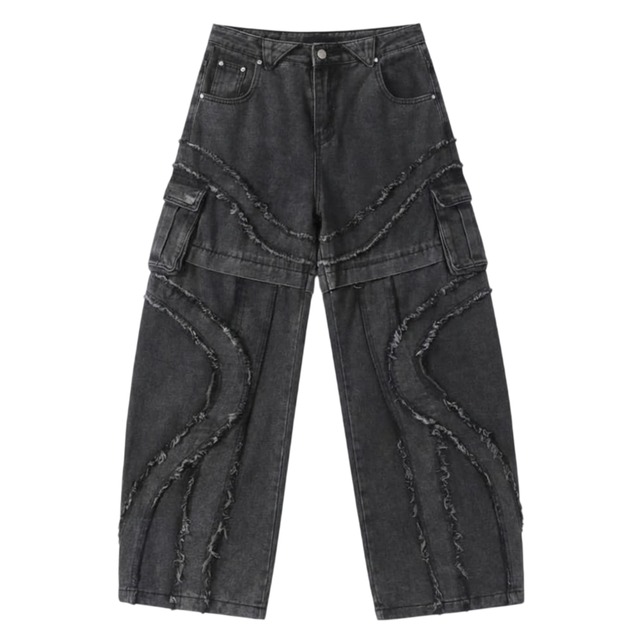 Raw Edge Patchwork Denim Pants 0014