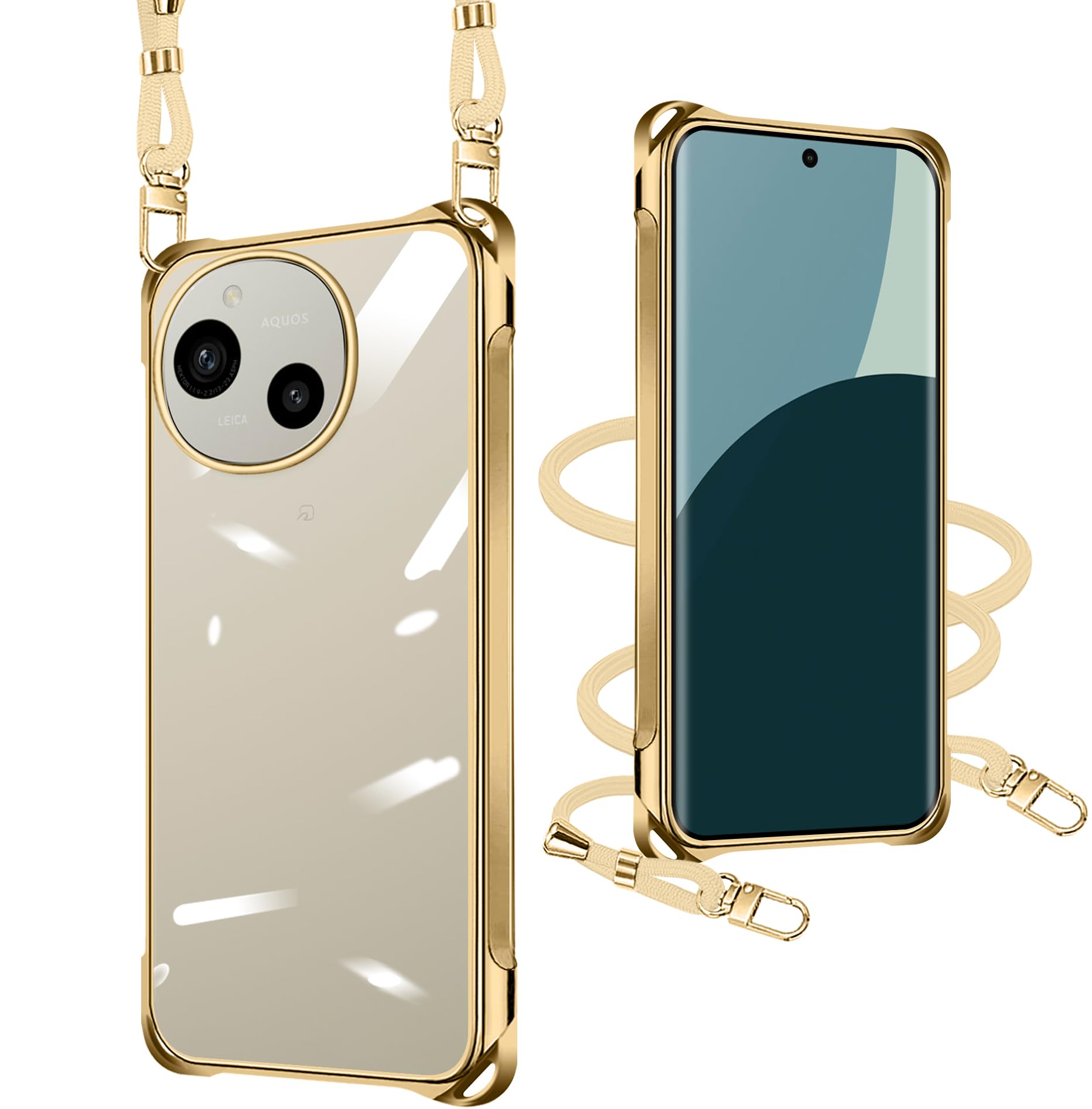 xiusiteli AQUOS R9/R10 用 ケース クリア ショルダー ゴールド SH-51E/SH-51F TPU