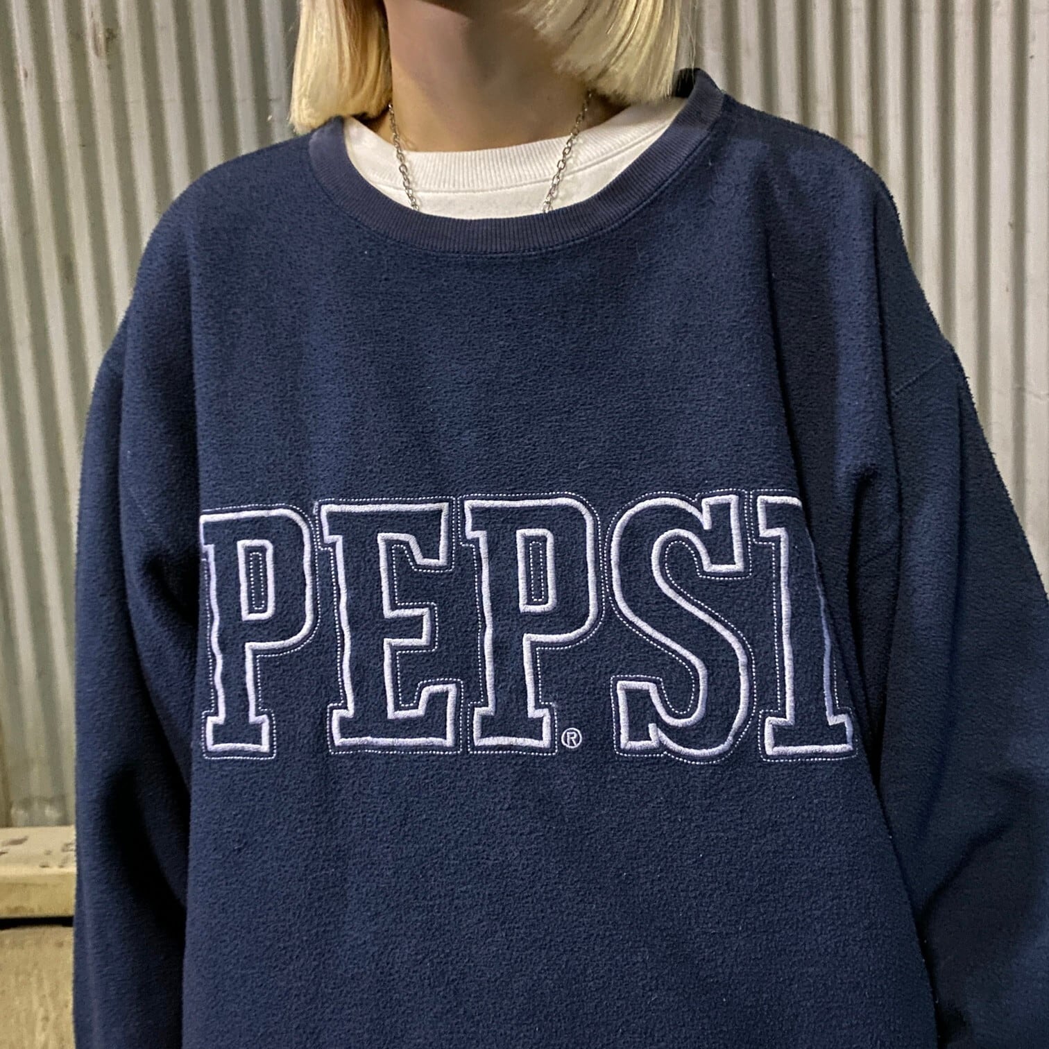 90年代 PEPSI ペプシコーラ 企業ロゴ フリーストレーナー メンズL 古着 90s ヴィンテージ ビンテージ ネイビー 紺 インサイドアウト  表起毛【スウェット】 | cave 古着屋【公式】古着通販サイト