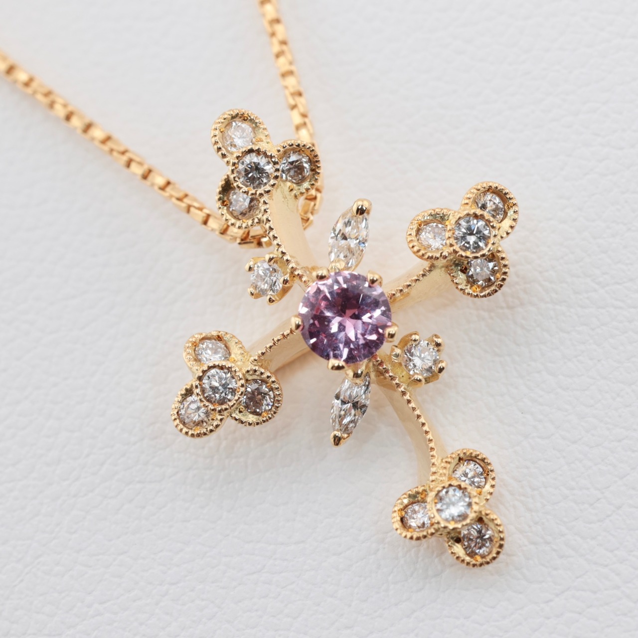 K18 YG Yoshinob AbHeri ピンクサファイア 0.26ct ダイヤモンド 0.32ct 