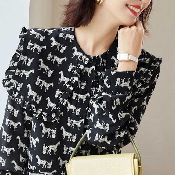 Carriage print large collar blouse TO0858