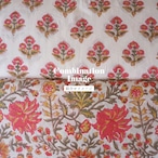ブロックプリント生地【50cm単位】インド綿 小花柄 白×赤 #36973-WT2