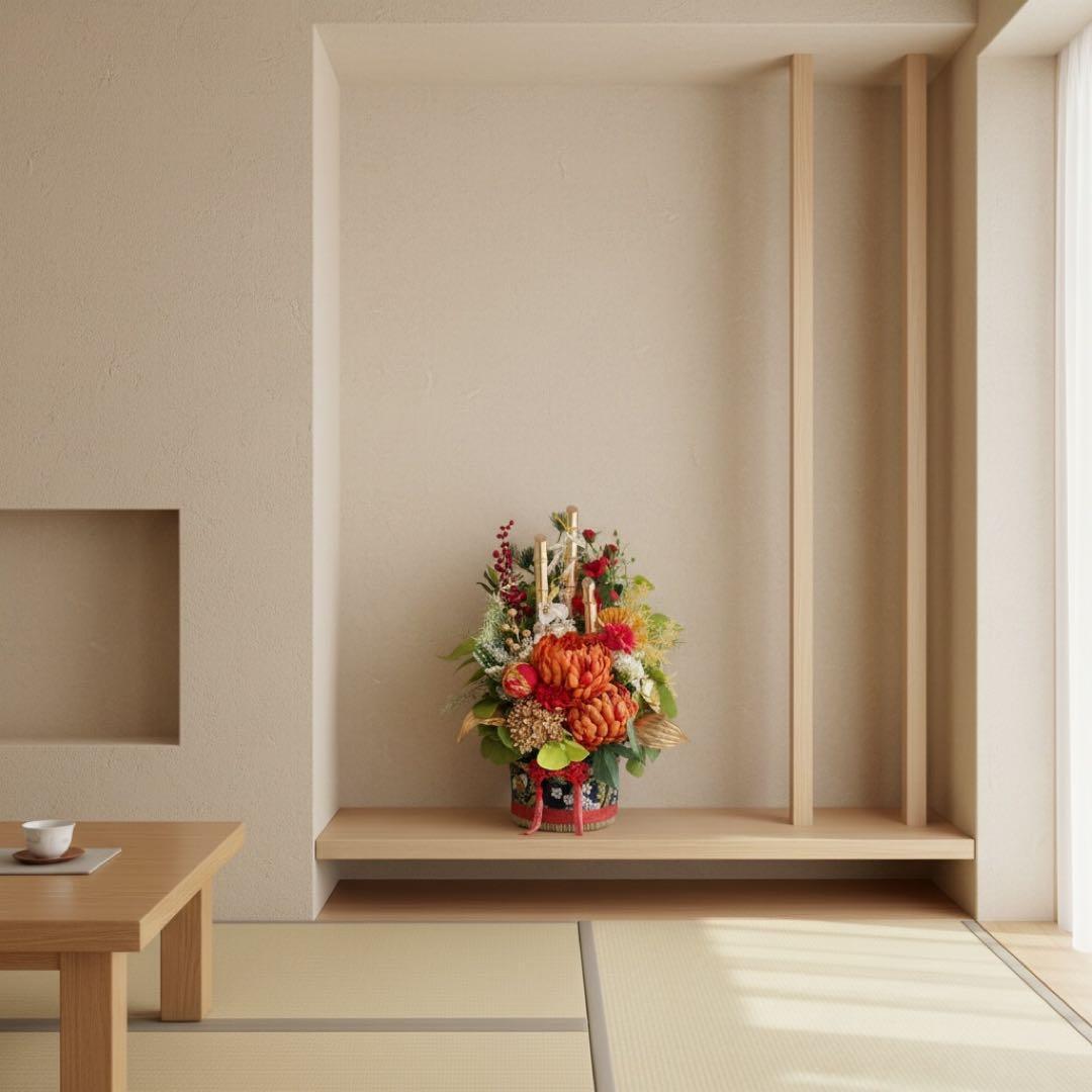 ㉙ 和モダン門松 M｜可憐な花々と竹が奏でる、モカアンドマルシェの