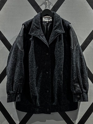 【X VINTAGE】Leather Swiching Design Vintage Loose Wool Jacket