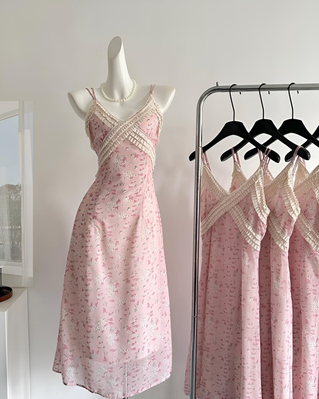 クロスフリルフラワーキャミソールワンピース　2503014