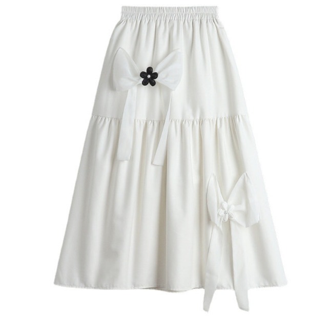 【スカート】フラワーおリボンスカート・ホワイト