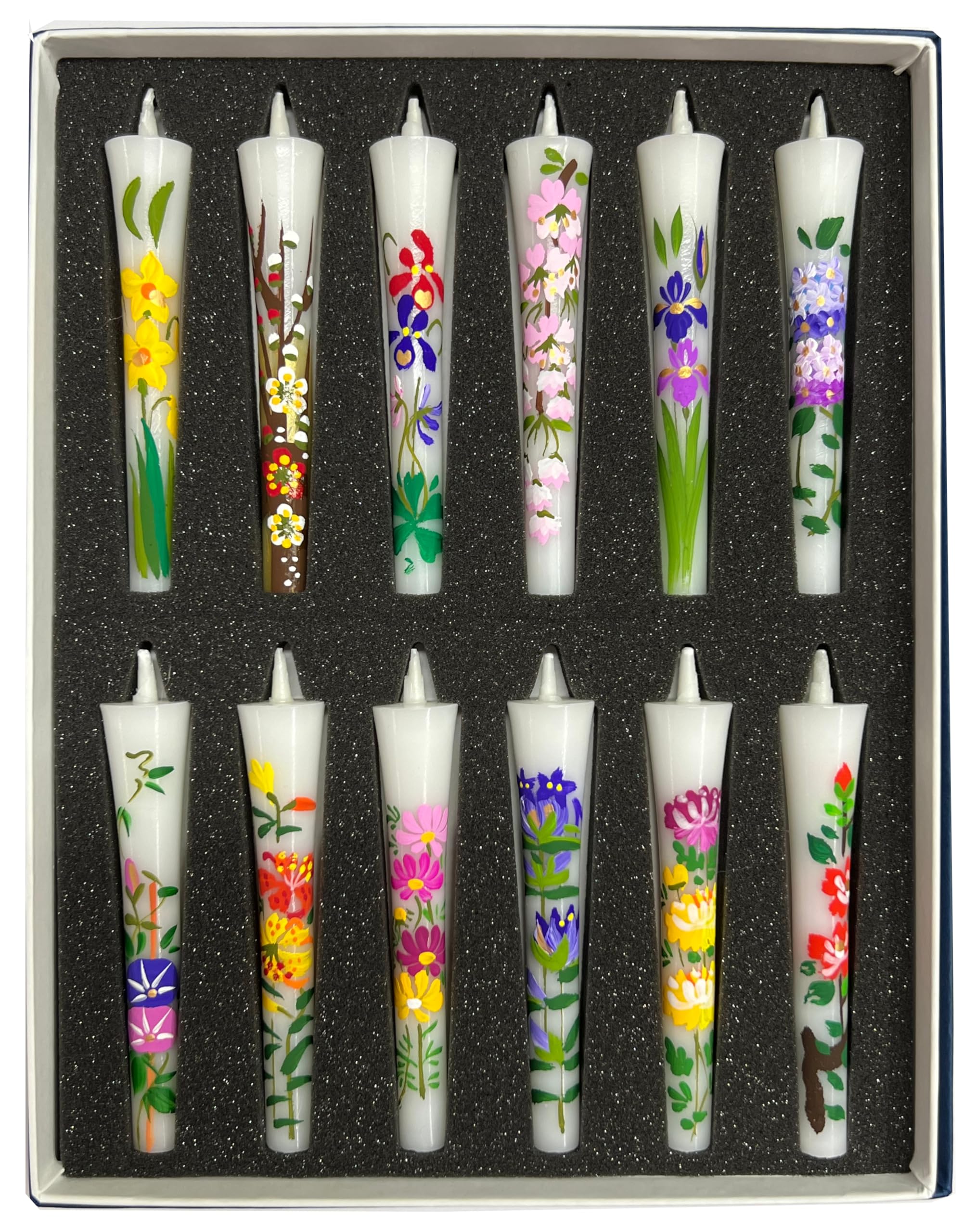【人気】(御供 のし付き 包装品)淡路梅薫堂の手書き絵ろうそく 12本入りセット 四季の花 手描き お花 花ろうそく 和ろうそく 絵蝋燭 12ヶ月 お供え物 #3064