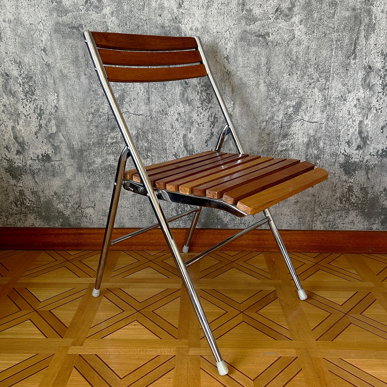 70's American Slat Folding Chair #1 Used 中古 リペア済