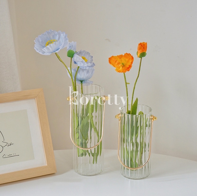 【VASE】ノルディック取っ手付きクリアグラスベース　