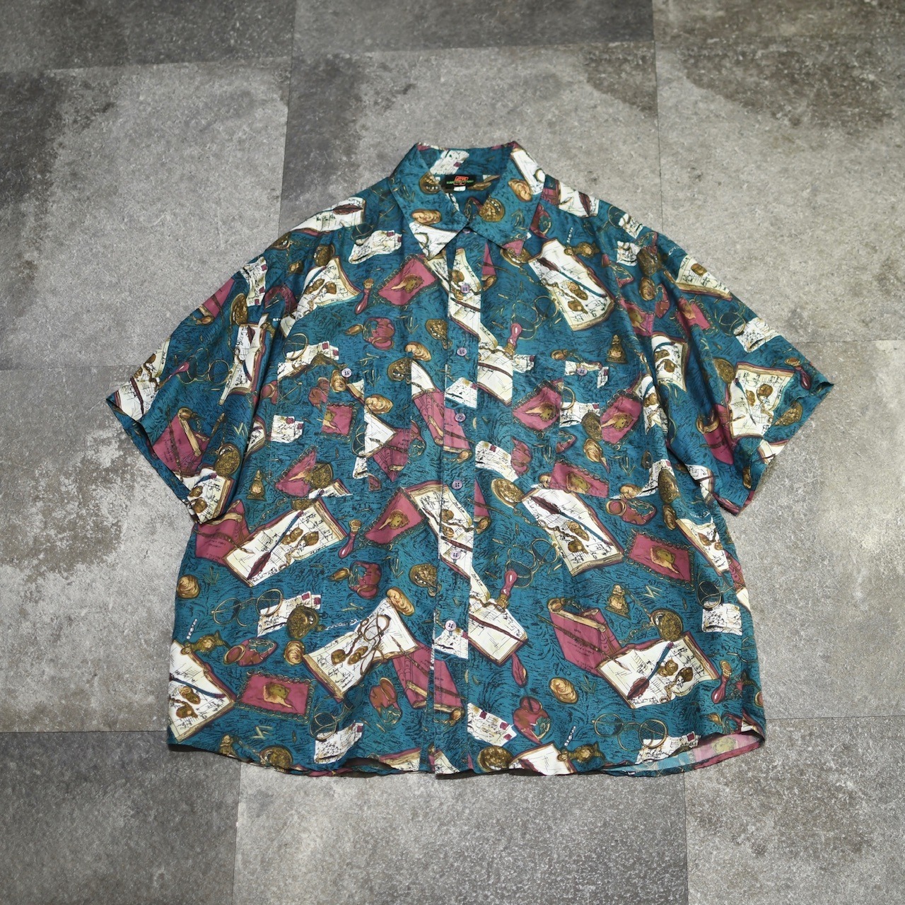 antique motif pattern silk shirt