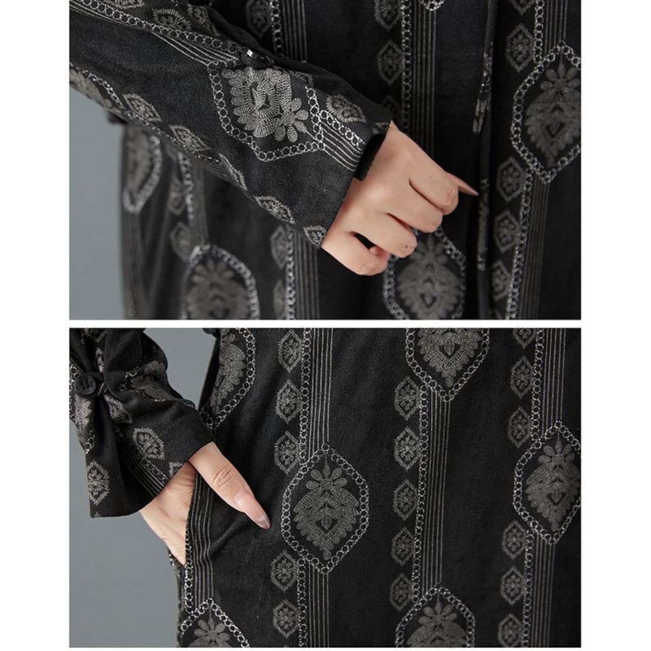 柄切替 ティアード ロングワンピース 60055