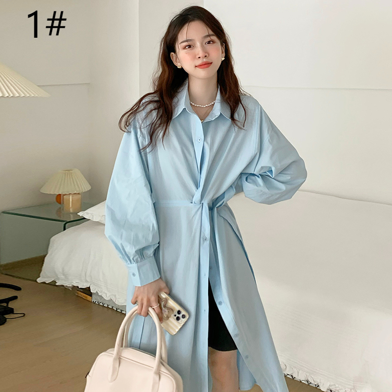 2022春夏新作 シャツワンピース ロングワンピース パフスリーブ レディース 着痩せ 体型カバー カジュアル