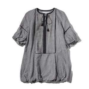 yaeca  Tassel　ribbon  ginghamcheck  pullover blouse