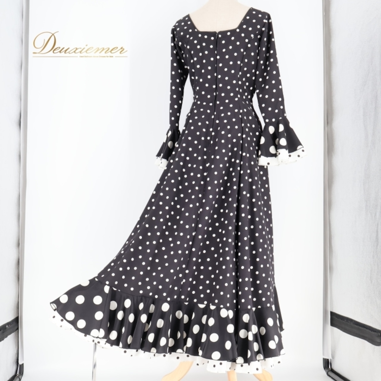 フラメンコ 衣装 ワンピース ドレス 水玉 ドット 黒 白 フリル ボランテ STALL Co.,Ltd ボウタイ ダンス パーティ 発表会 レトロ ブラック系 ホワイト系 おしゃれ 女性用 フォーマル 衣装ダンス イベント ステージ衣装 コスチューム