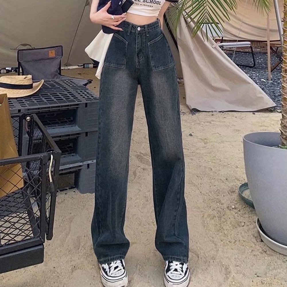 ハイウエスト ワイド ジーンズ レディース デニム パンツ レトロ 大人 きれいめ かわいい おしゃれ カジュアル ストリート 大人可愛い 大人女子