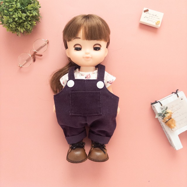 【２点セット】トレーナーサロペット服（パープル白小花T）メルちゃんソランちゃん