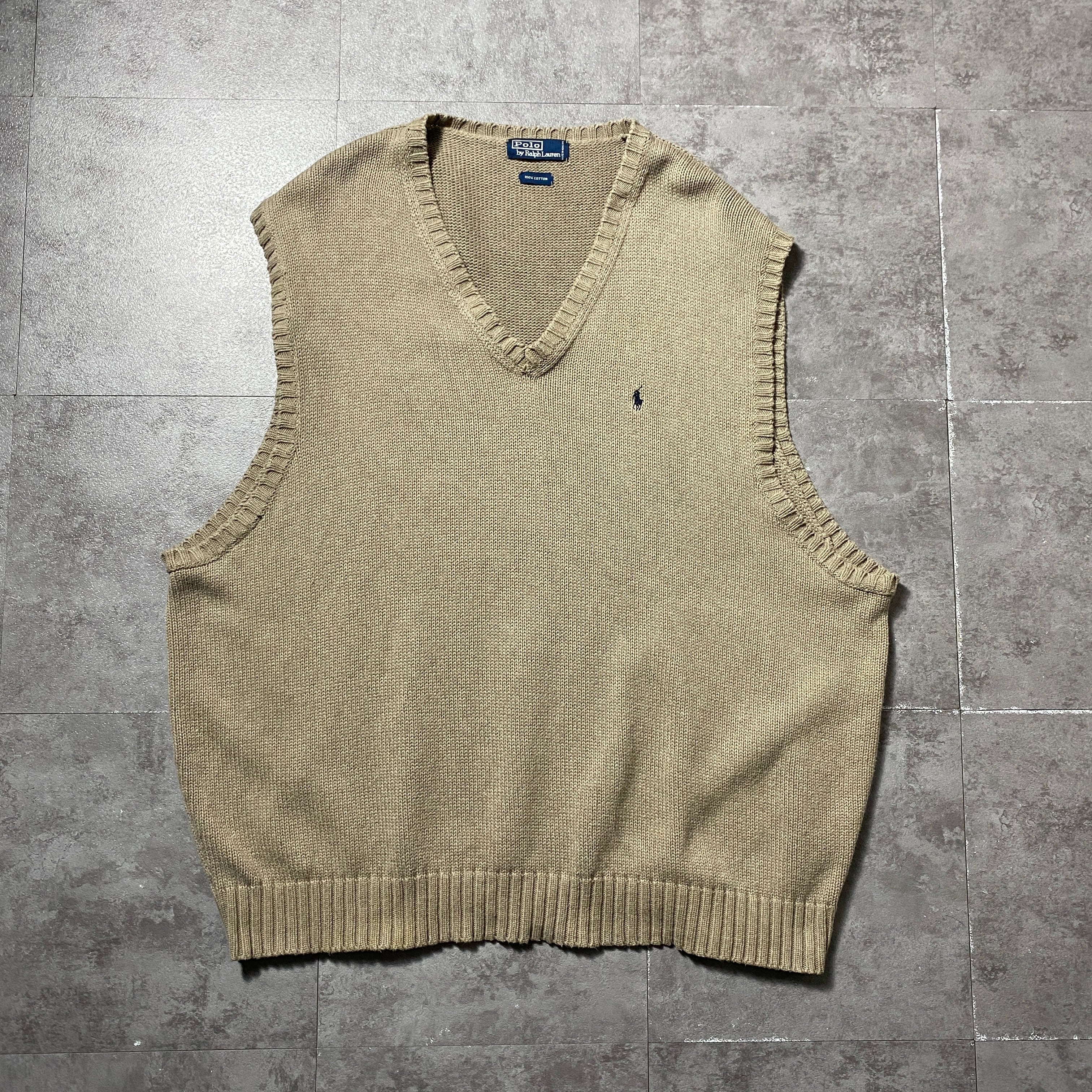 新品未使用】ポロバイラルフローレン　Vネックニットベスト　ポニー刺繍　日本製　L 90's Polo by Ralph Lauren ポロバイラルフローレン 刺繍ワンポイント