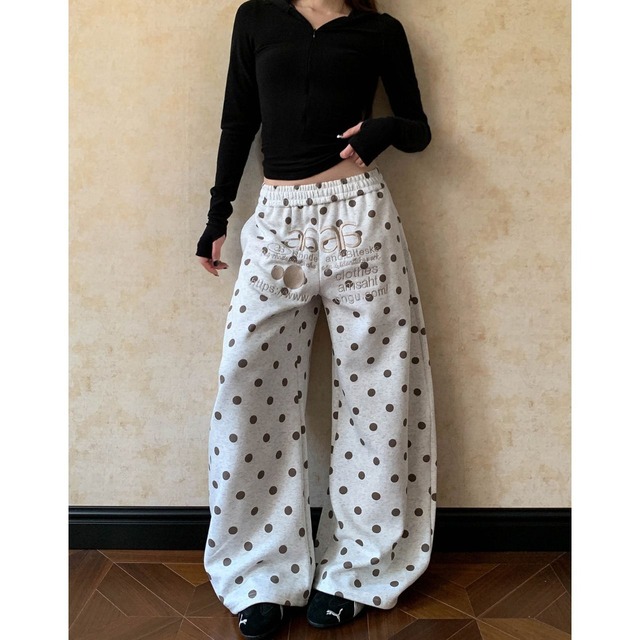 ドットロゴプリントドロストワイドスウェットパンツ 1col   R01876