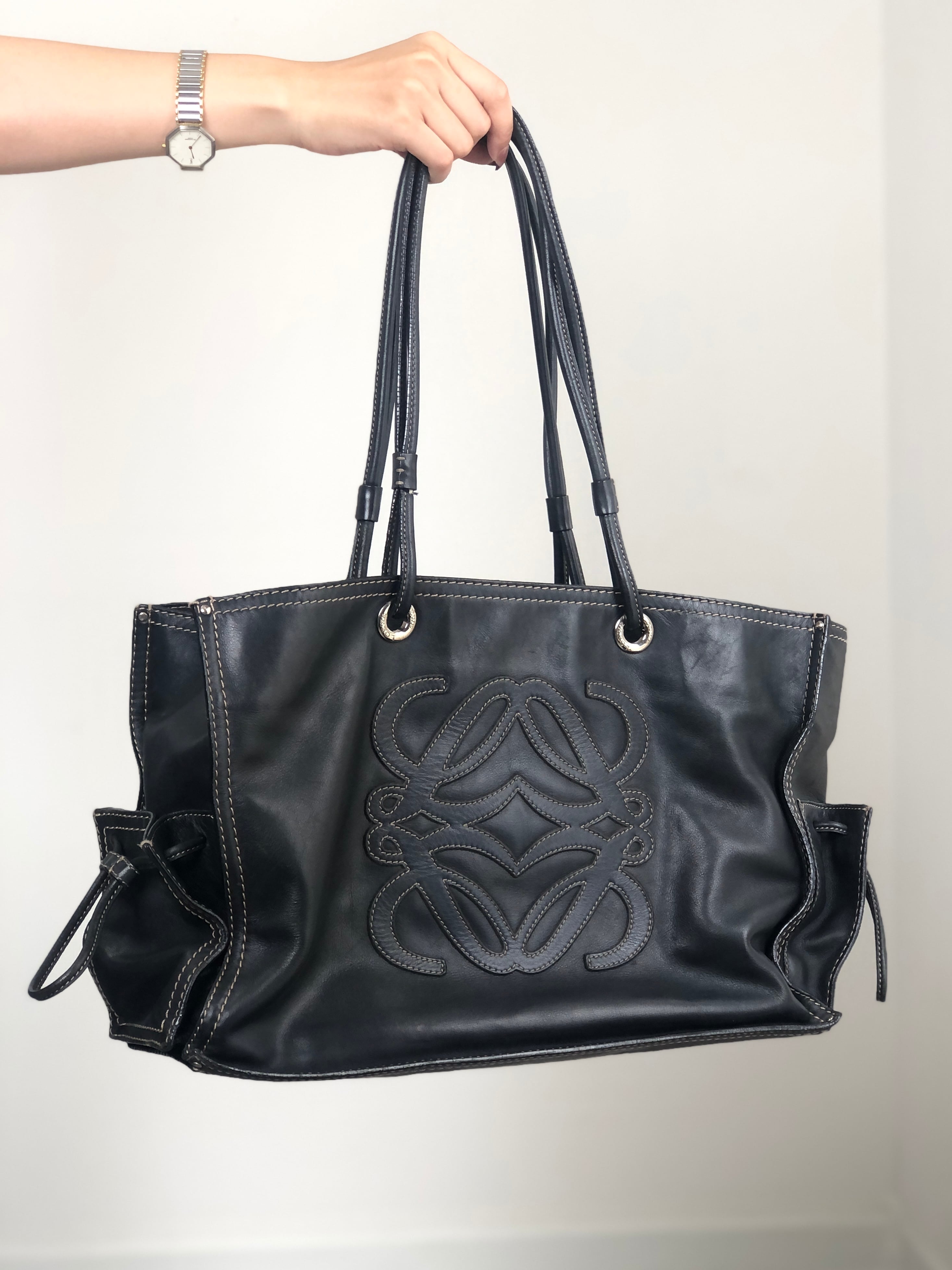LOEWE ロエベ ハンドバッグ ブラック アナグラム レザー トートバッグ vintage ヴィンテージ オールド 8r5k6b