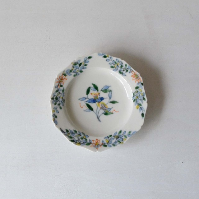 宮田竜司 呉須赤江 輪花リム皿 4寸（26-012）