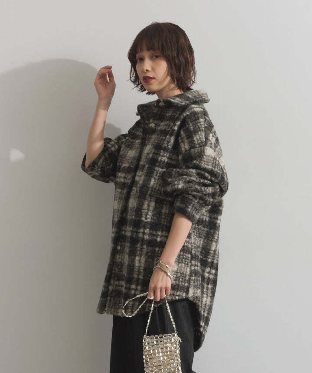 HD2510027 起毛チェックCPOシャツジャケット black