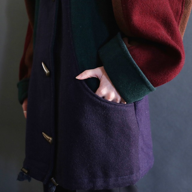 switching design wool hooded coat