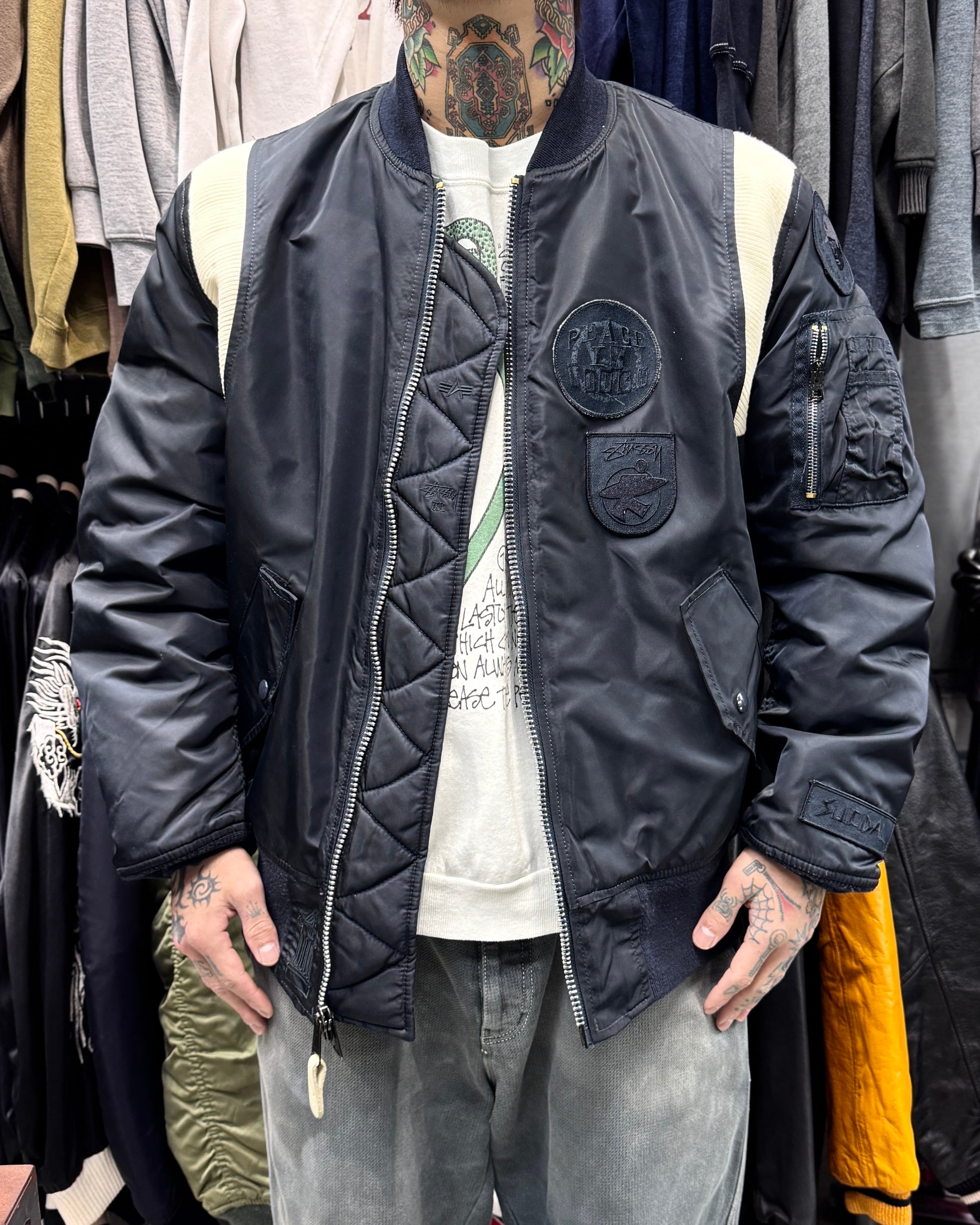 希少】STUSSY 25周年記念 MA-1 ALPHA製 Fragment L STUSSY ALPHA MA-1 25th Lサイズ 紺 MA-1 STUSSY Alpha (ステューシー