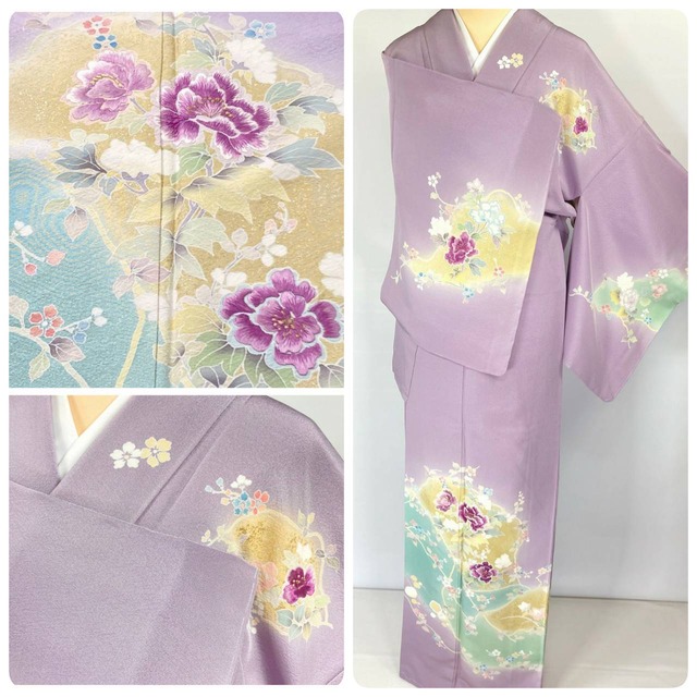 新品 本場筑前 博多織 証紙付き 名古屋帯 正絹 博多帯 紫 薄藤 青緑 