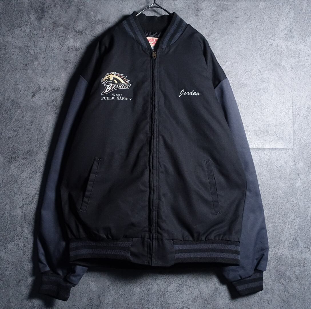 “RED KAP” Black BRONCOS Logo Embroidery Design Zip Blouson